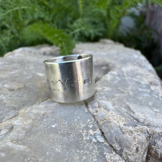 sterling silver lucky wide band ring (size 4.75)