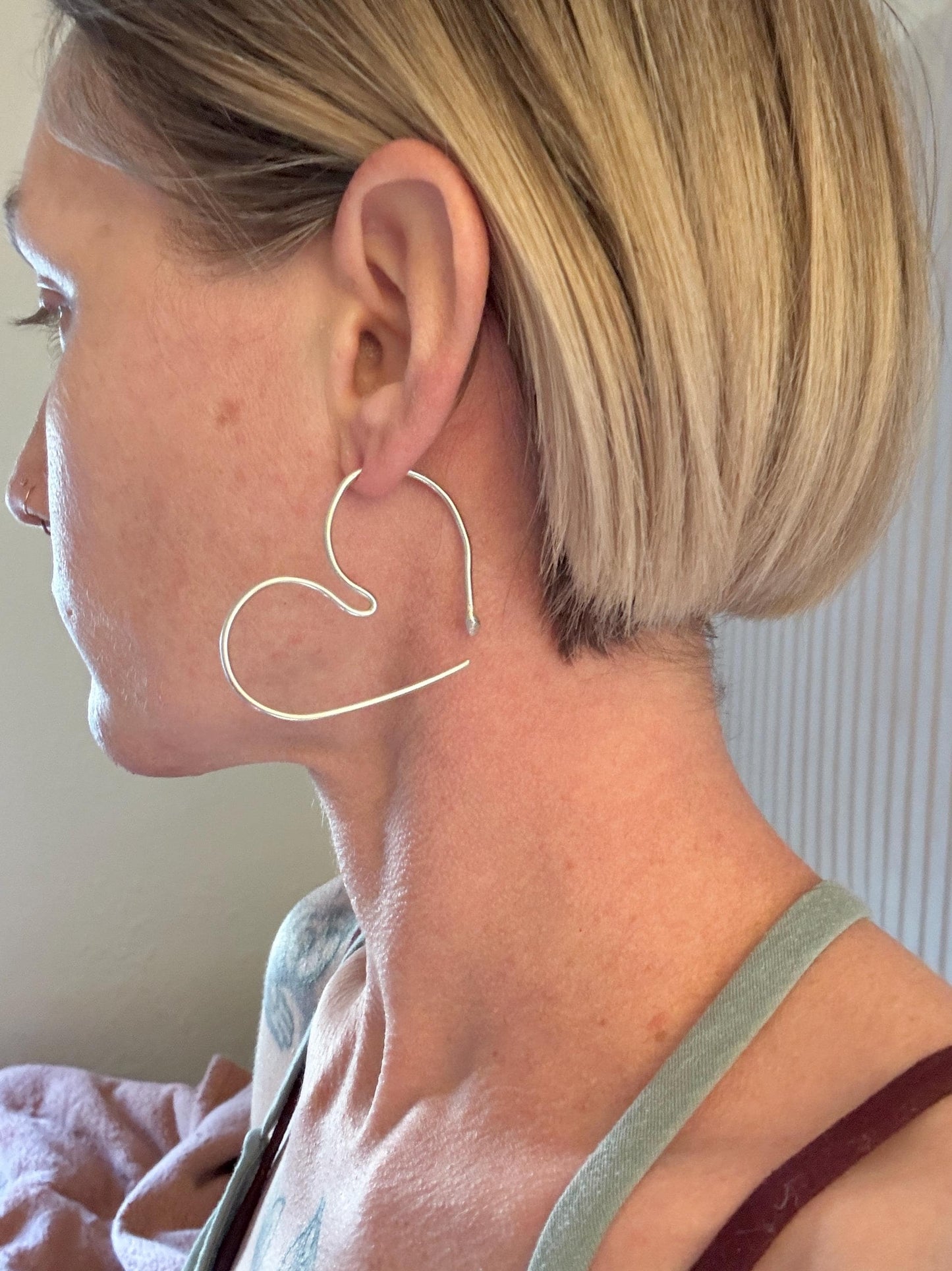 gauged large heart hoops in solid sterling silver (0g-16g)