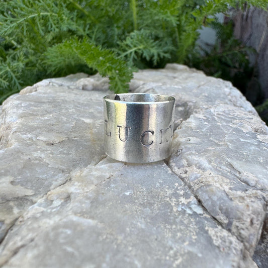 sterling silver lucky wide band ring (size 4.75)