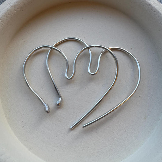 gauged large heart hoops in solid sterling silver (0g-16g)